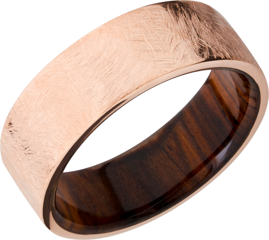 14K Rose gold 8mm flat band with a hardwood sleeve of Natcoco