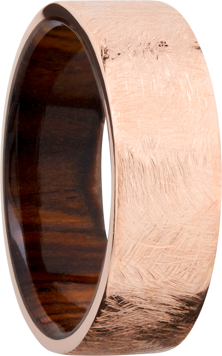 14K Rose gold 8mm flat band with a hardwood sleeve of Natcoco