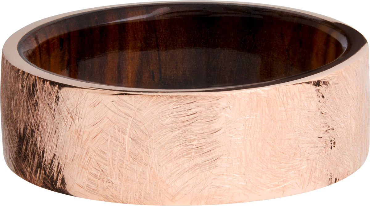 14K Rose gold 8mm flat band with a hardwood sleeve of Natcoco