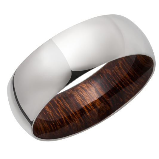 Titanium 8mm domed band with a hardwood sleeve of Desert Ironwood