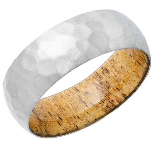 Titanium 8mm domed band with a hardwood sleeve of Spalted Tamarind