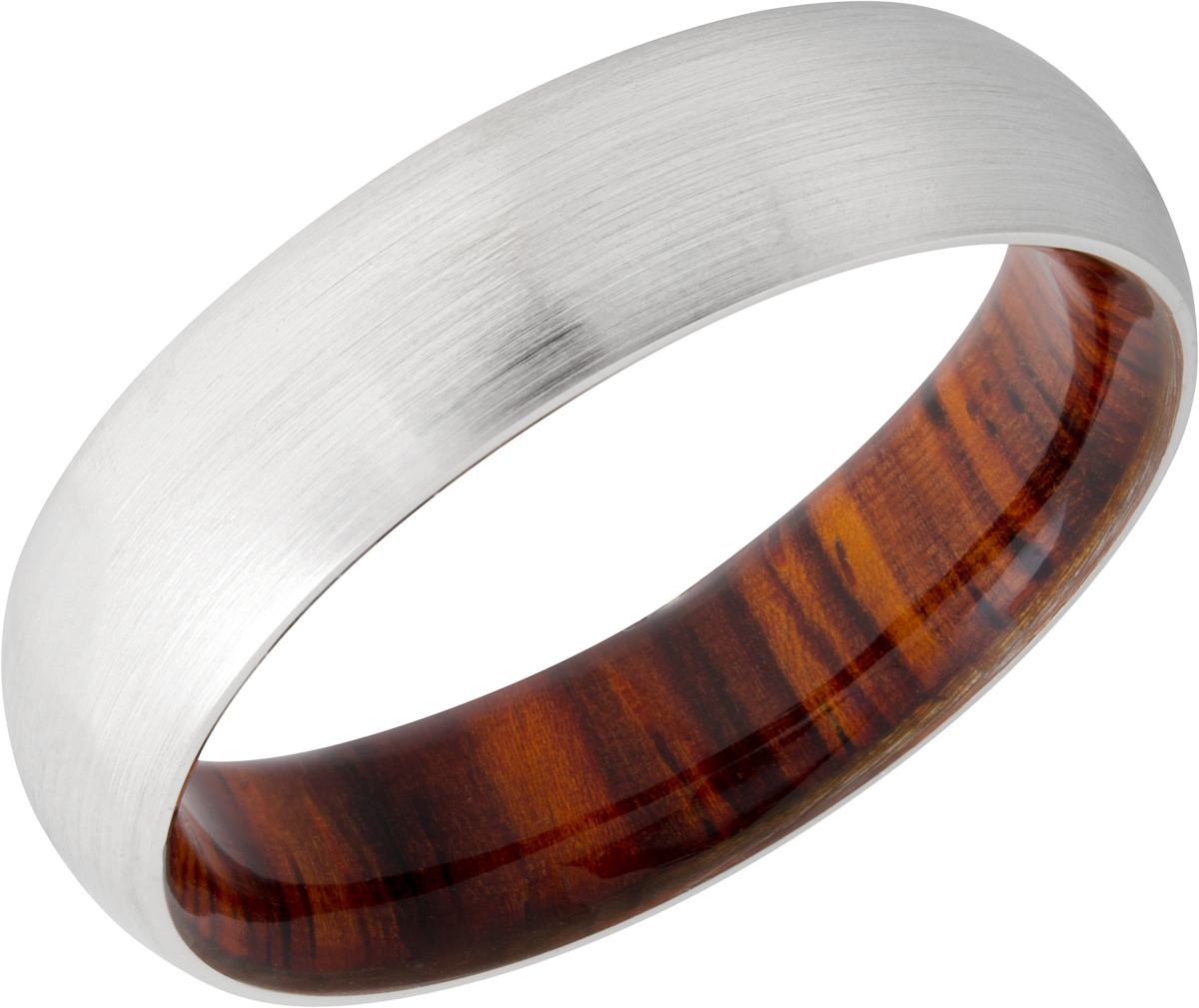 Cobalt chrome 6mm domed band with a hardwood sleeve of Desert Ironwood