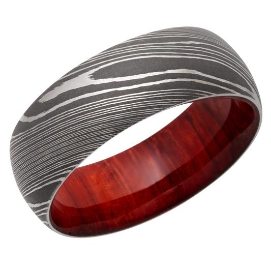 Titanium 8mm domed band with a hardwood sleeve of Padauk