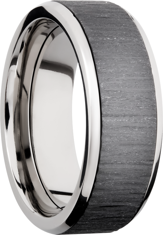 Titanium 8mm beveled band with an inlay of Zirconium