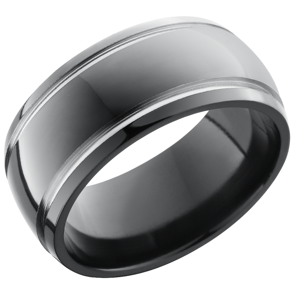 Zirconium 10mm domed band with 2, 1mm grooves