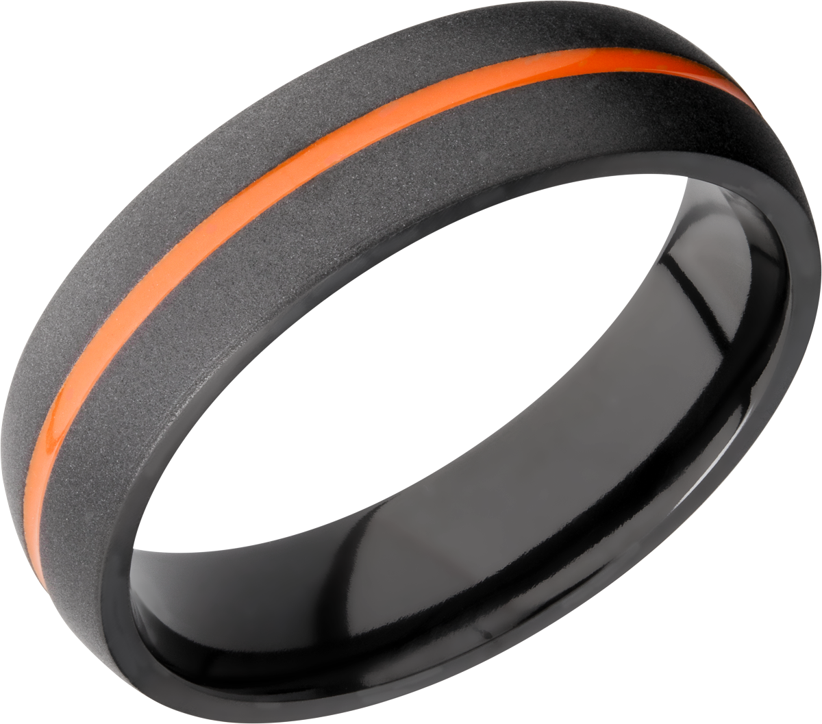 Zirconium 6mm domed band with a 1mm groove featuring Hunter Orange Cerakote