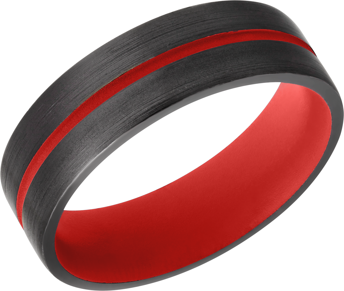 Zirconium 6mm domed band with a 1mm groove featuring Red Cerakote