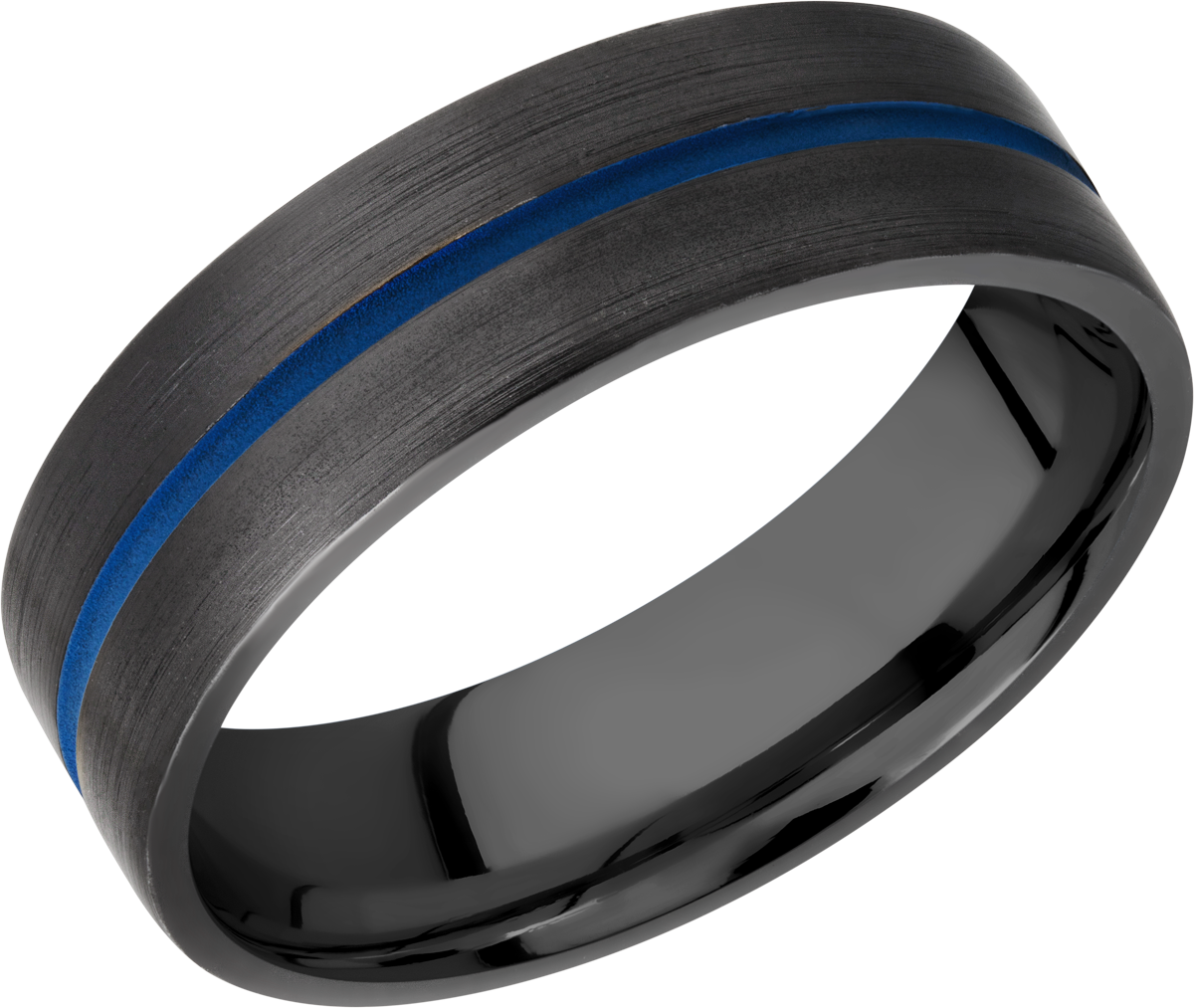 Zirconium 7mm flat band with 1, 1mm blue Cerakote groove