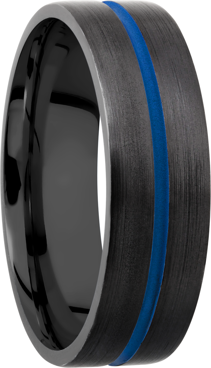 Zirconium 7mm flat band with 1, 1mm blue Cerakote groove