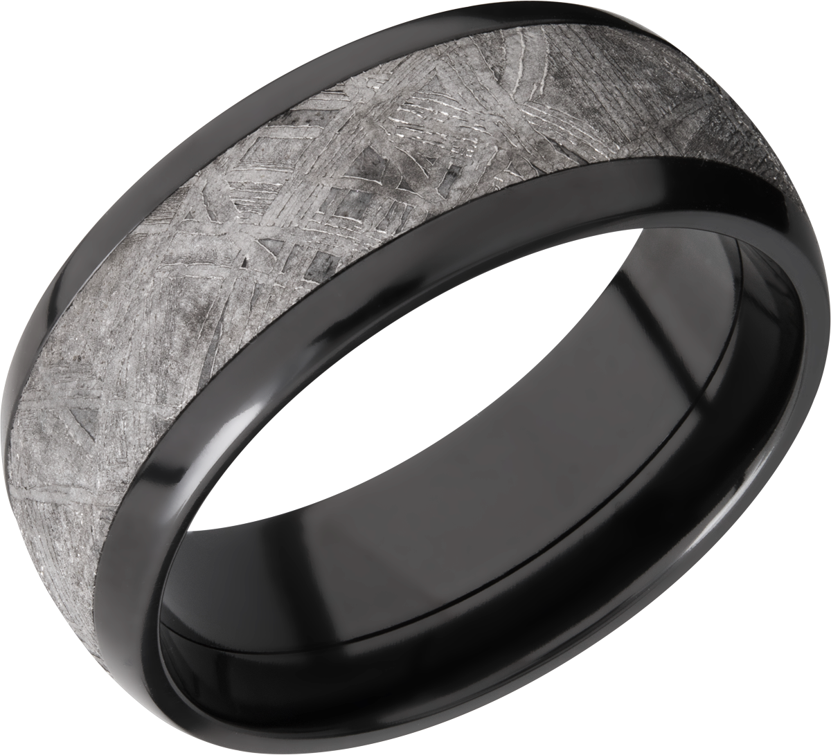 Zirconium 8mm domed band with an inlay of authentic Gibeon Meteorite