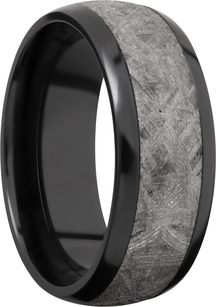 Zirconium 8mm domed band with an inlay of authentic Gibeon Meteorite