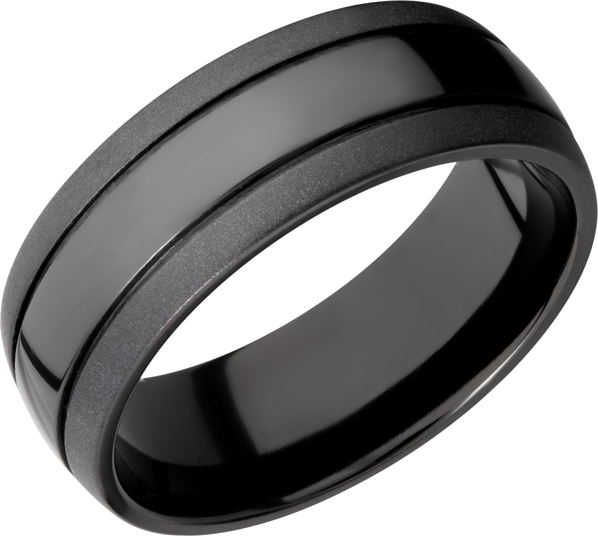 Zirconium 8mm domed band with 2, .5 mm grooves