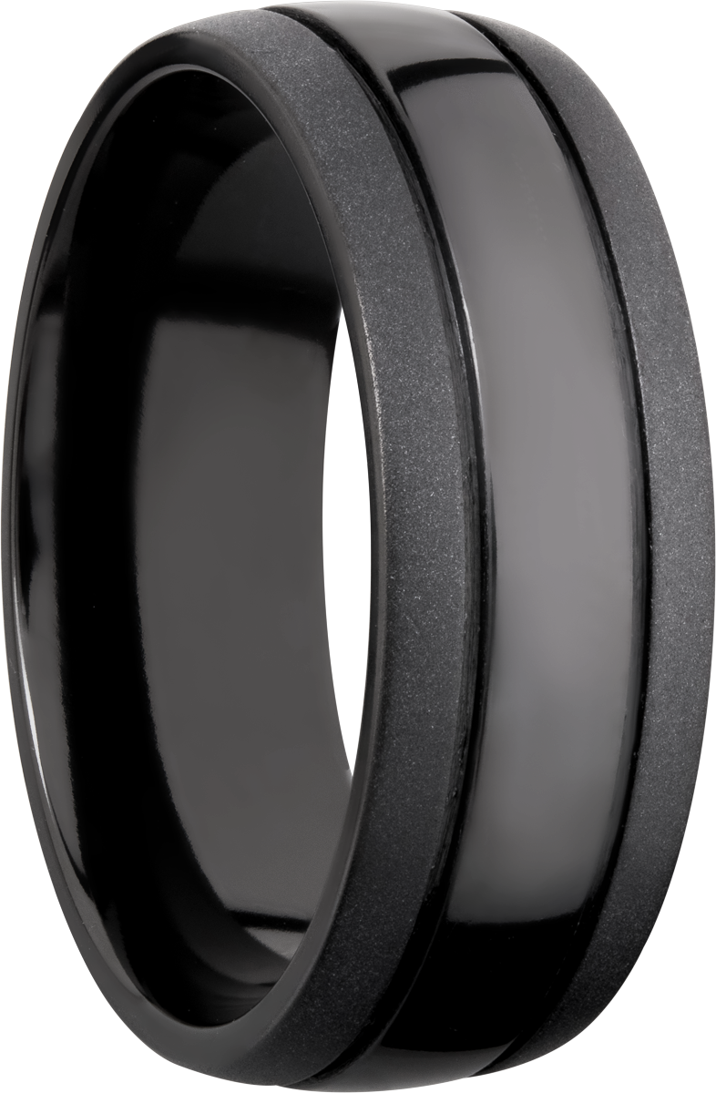 Zirconium 8mm domed band with 2, .5 mm grooves