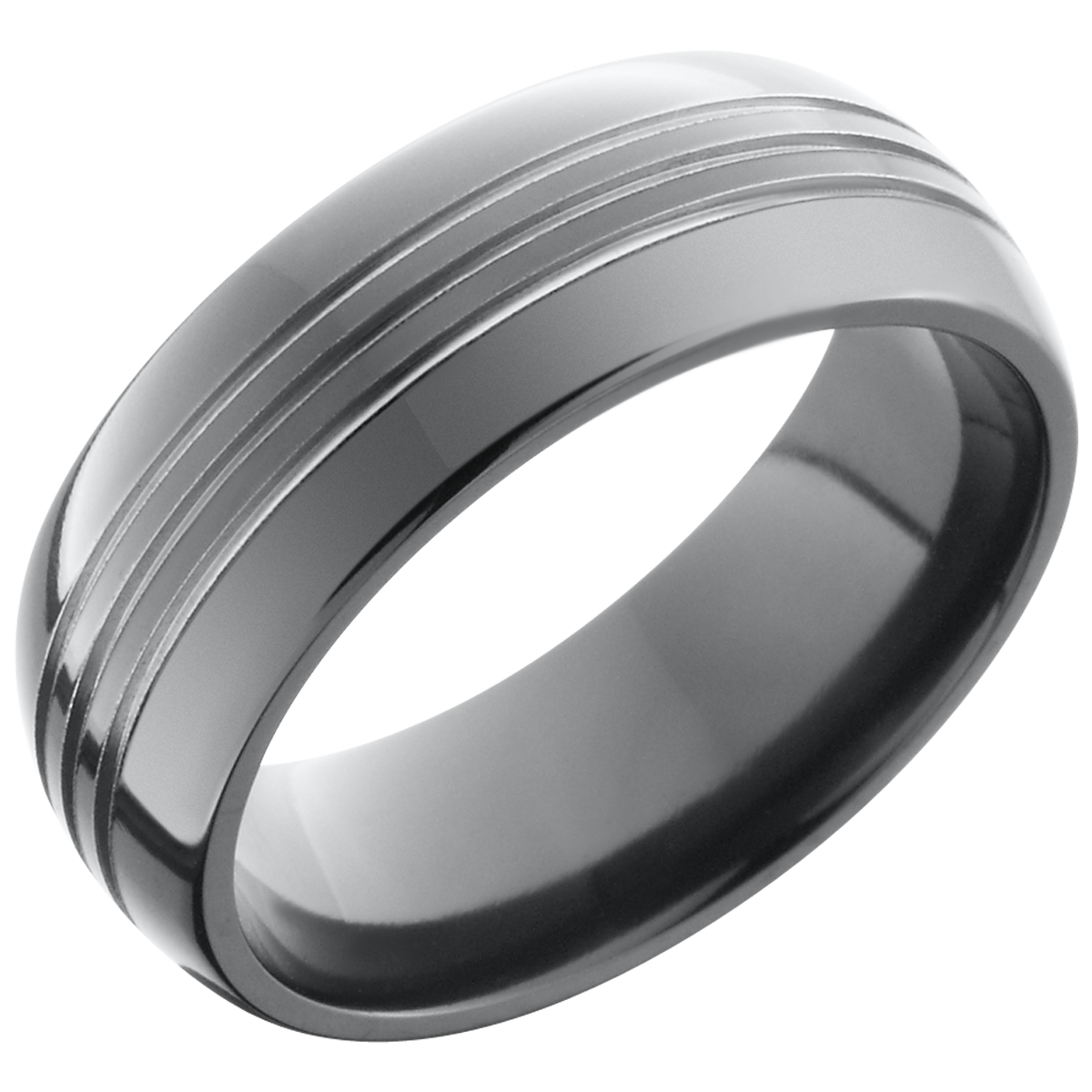 Zirconium 8mm domed band with 3, .5mm grooves