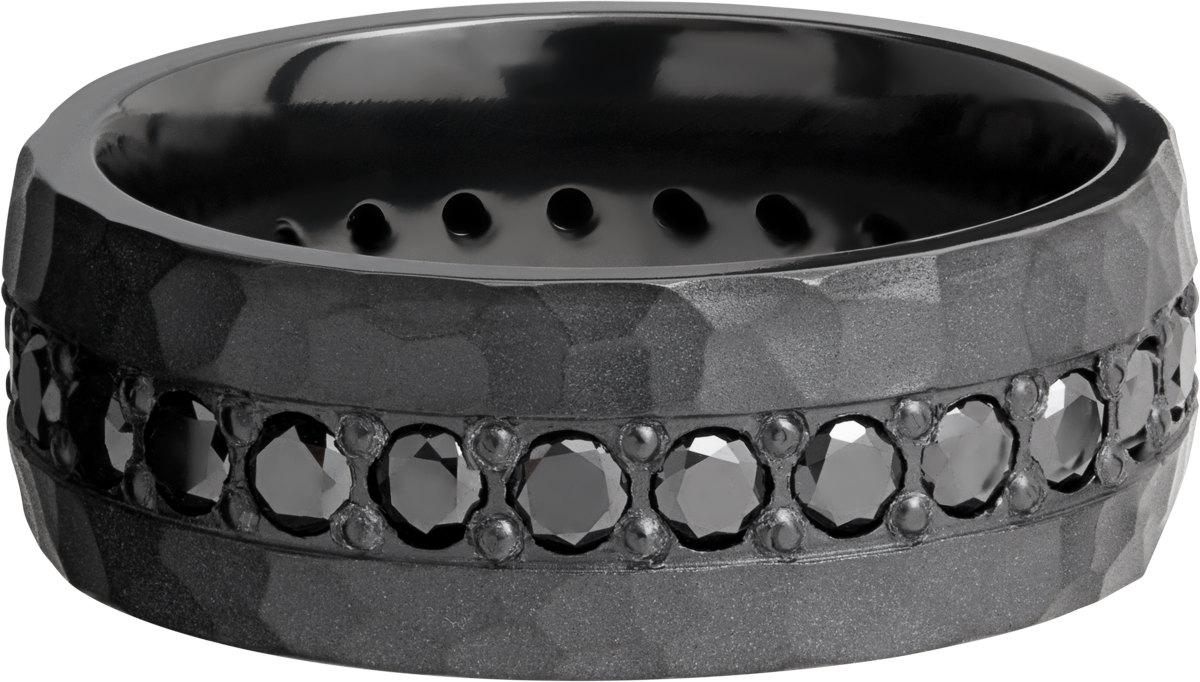 Zirconium 8mm domed band with .06ct bead-set eternity black diamonds