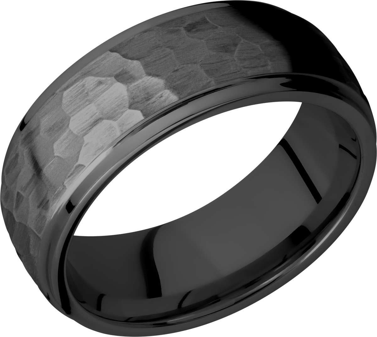 Zirconium 8mm domed band with grooved edges