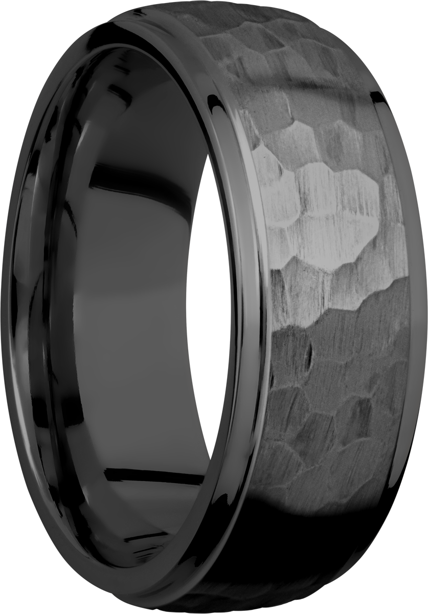 Zirconium 8mm domed band with grooved edges