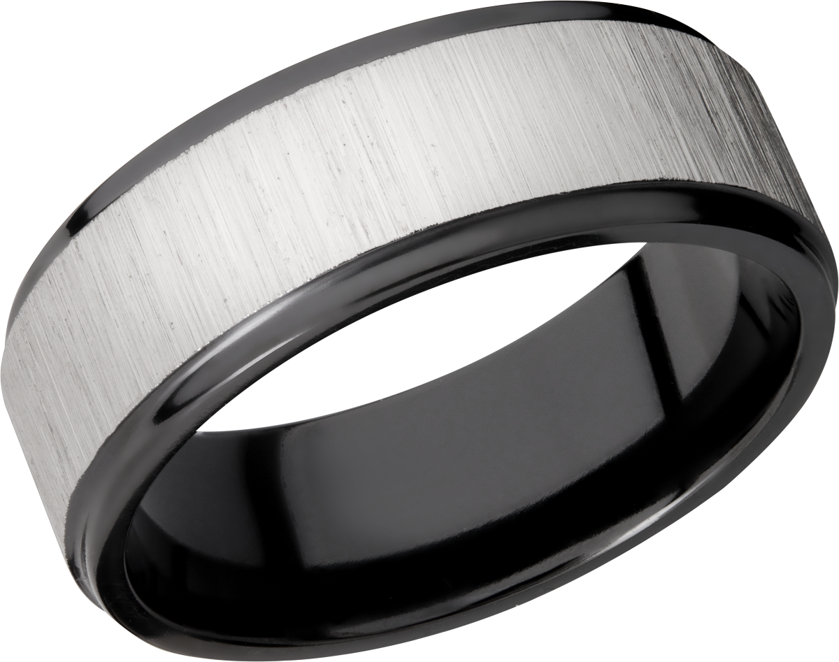 Zirconium 8mm flat band with grooved edges