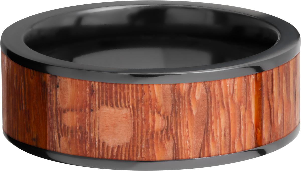 Zirconium 8mm flat band with an inlay of Leopard wood